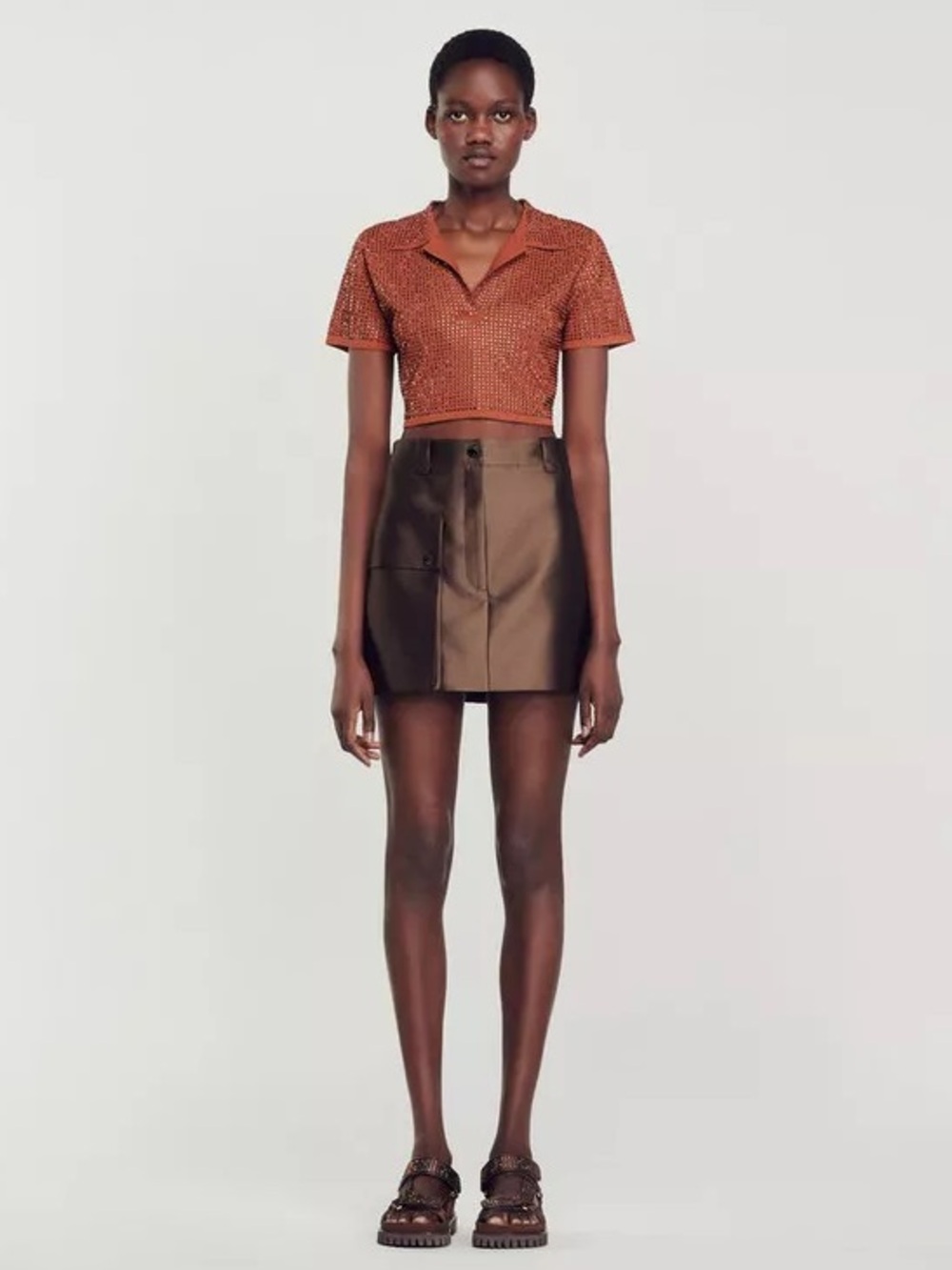 Sandro Satin Rich Brown Mini Skirt